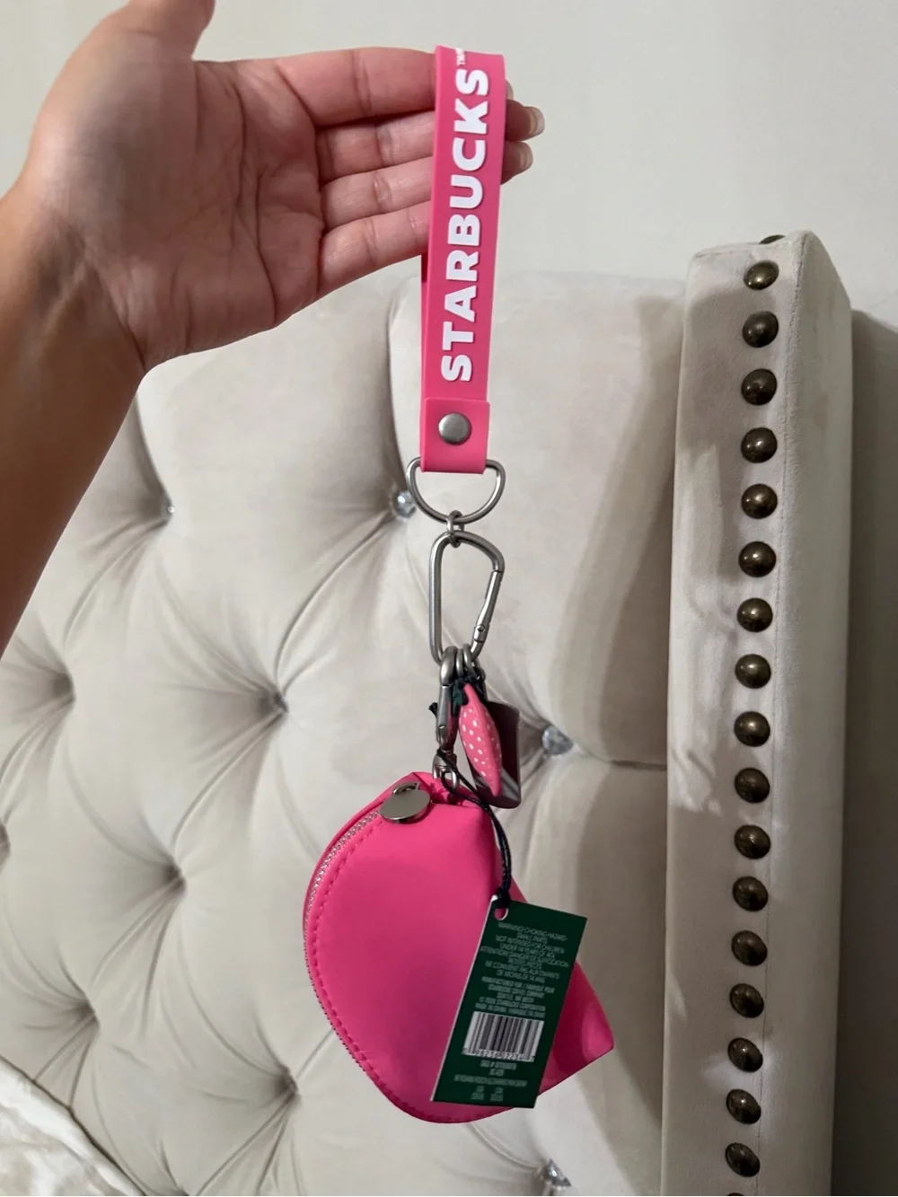 Starbucks Pink Strawberry Keychain with pouch bag